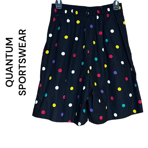 QUANTUM Vintage Black High Waist Wide Bermuda Shorts Culottes Multi Polka Dot 12 - Picture 2 of 10